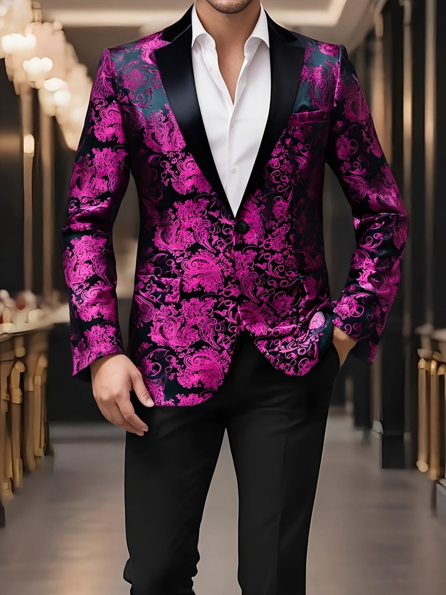 Men's red paisley blazer by LINEZISEID, SHOWLU FASHION, featuring one-button polyester suit jacket with lapel collar and casual style.