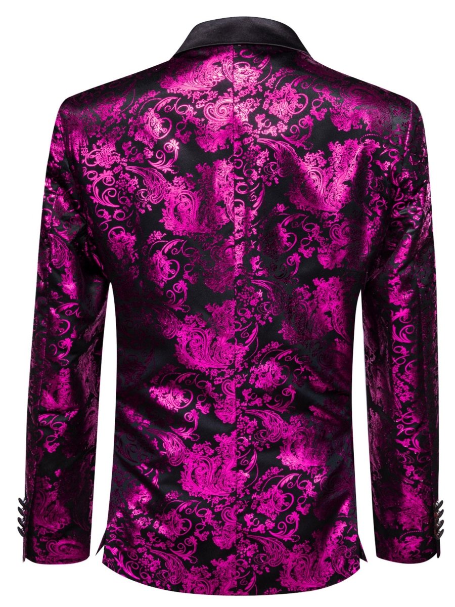 Men's red paisley blazer by SHOWLU FASHION, one-button polyester suit jacket with lapel collar and stylish paisley pattern.