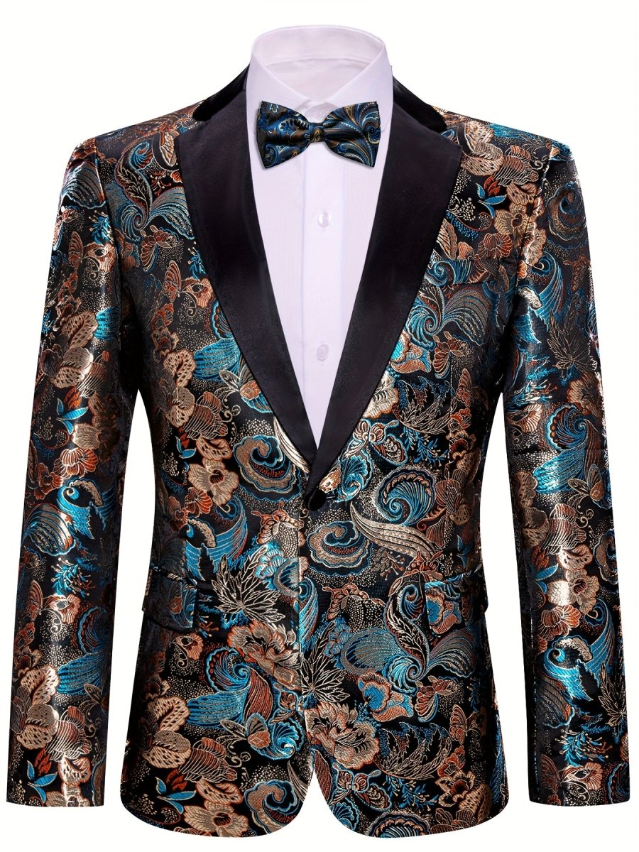 Men's floral single-breasted tuxedo blazer with bow tie, SHOWLU FASHION, casual to wedding wear, floral design, regular fit.