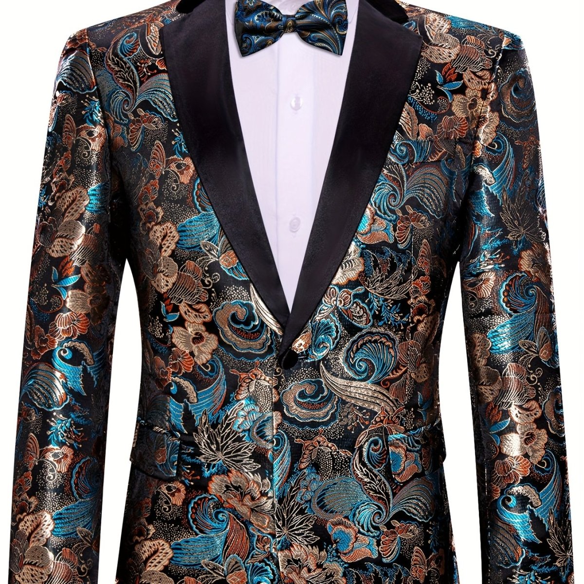 Men's floral single-breasted tuxedo blazer with bow tie, premium design, regular fit, casual or wedding wear by SHOWLU FASHION STORE