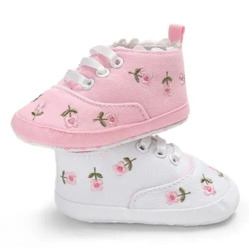 Lioraitiin baby girl flower canvas sneakers with soft soles, cute infant crib shoes for little toddlers by Showlu Fashion Store