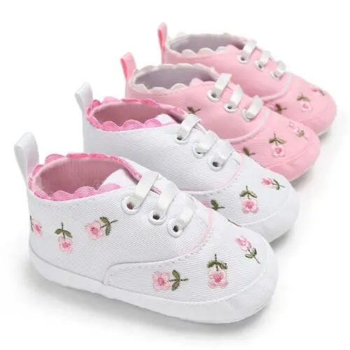 Lioraitiin baby girl flower canvas sneakers with soft soles, infant crib shoes, cute toddler footwear, Showlu Fashion Store