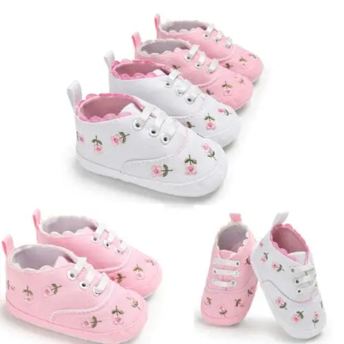Lioraitiin baby girl flower canvas sneakers with soft soles, designed for infants and toddlers, featuring cute floral details.
