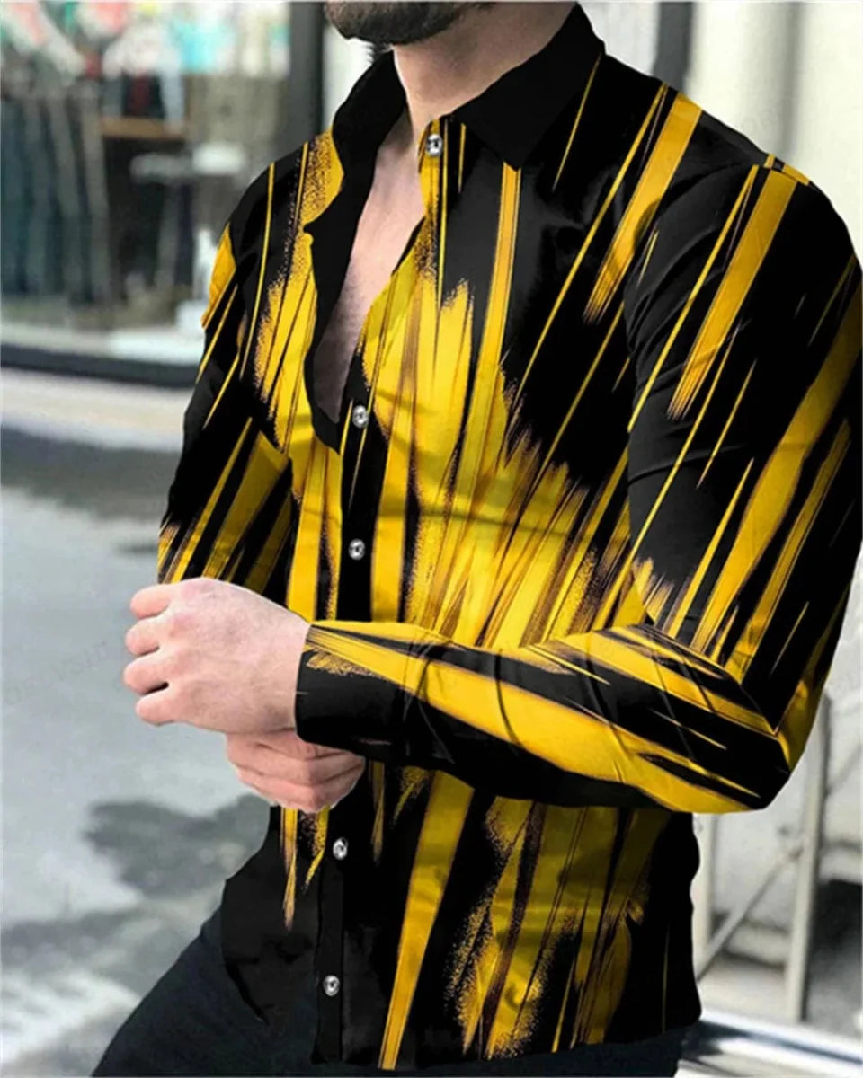 Men's long sleeve Hawaiian shirt by SHOWLU FASHION, casual print aloha blouse with beach-inspired design, single-breasted style.
