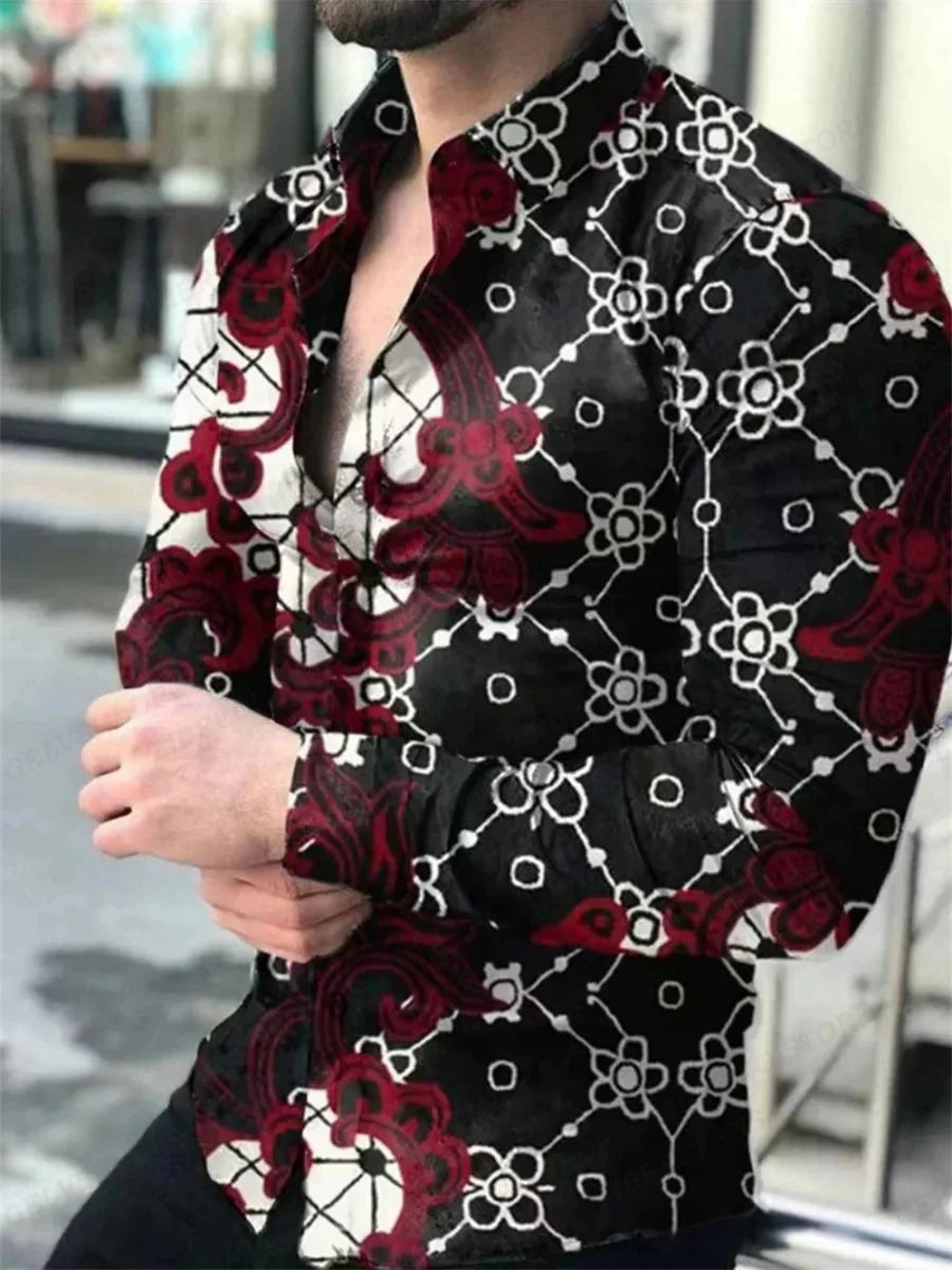 Men's long sleeve Hawaiian shirt by SHOWLU FASHION STORE, casual print aloha blouse with beach-inspired design and single-breasted style.