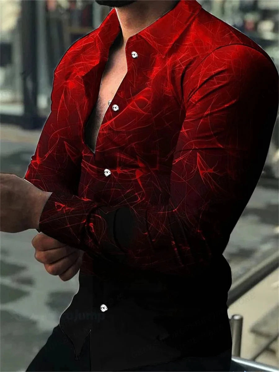 Men's long-sleeve Hawaiian shirt by SHOWLU FASHION with casual print, aloha design, single-breasted style, perfect for beach and casual wear.