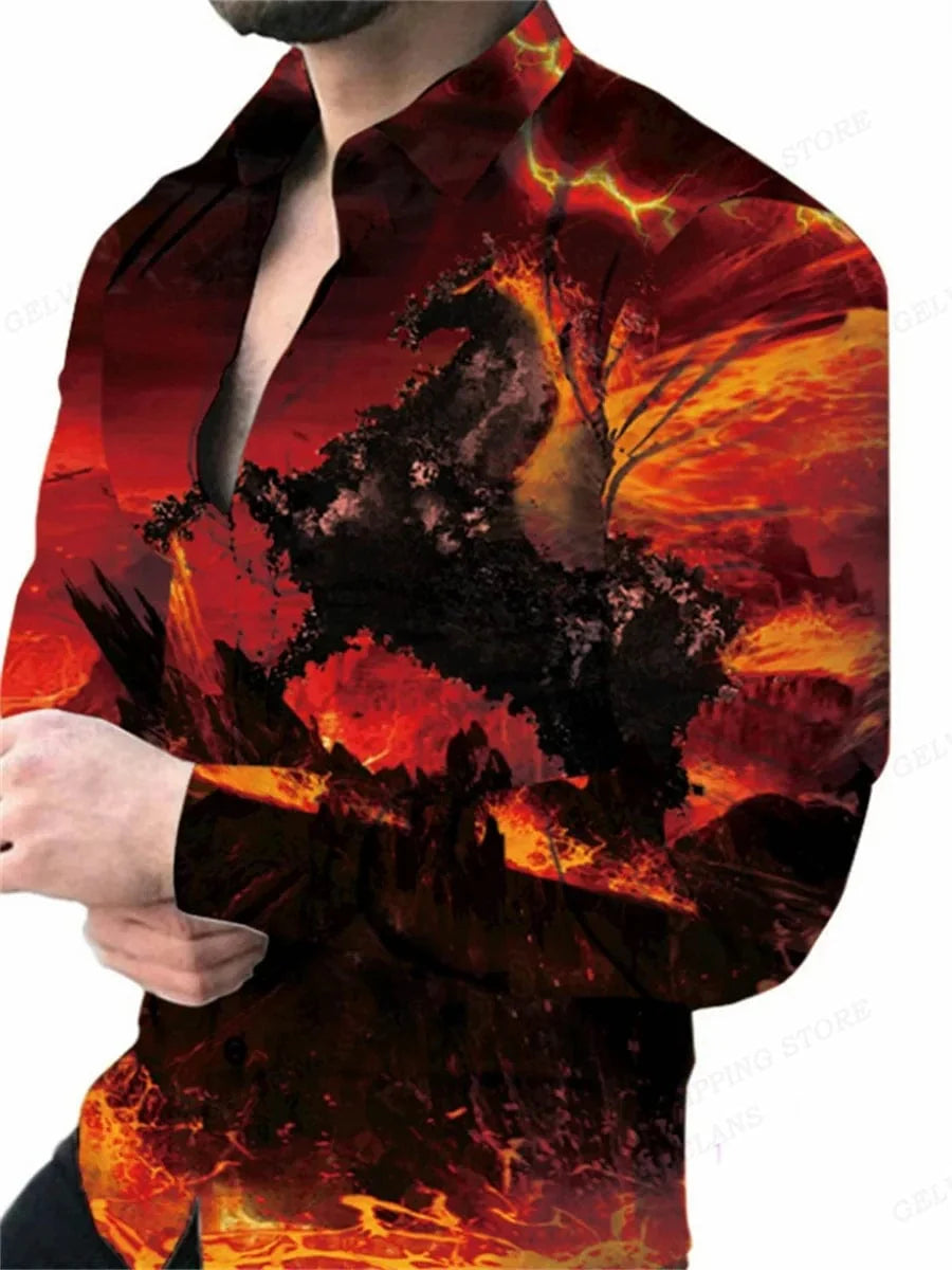 Men's long-sleeve Hawaiian shirt by SHOWLU FASHION STORE featuring casual print, aloha design, single-breasted style, perfect for beachwear.