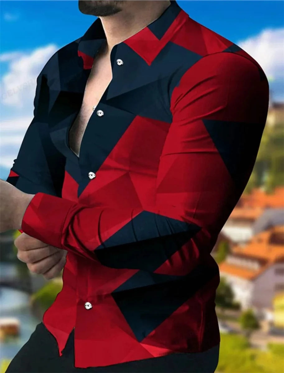 Men's long sleeve Hawaiian shirt by SHOWLU FASHION STORE, casual print aloha blouse with beach-inspired design and single-breasted style.