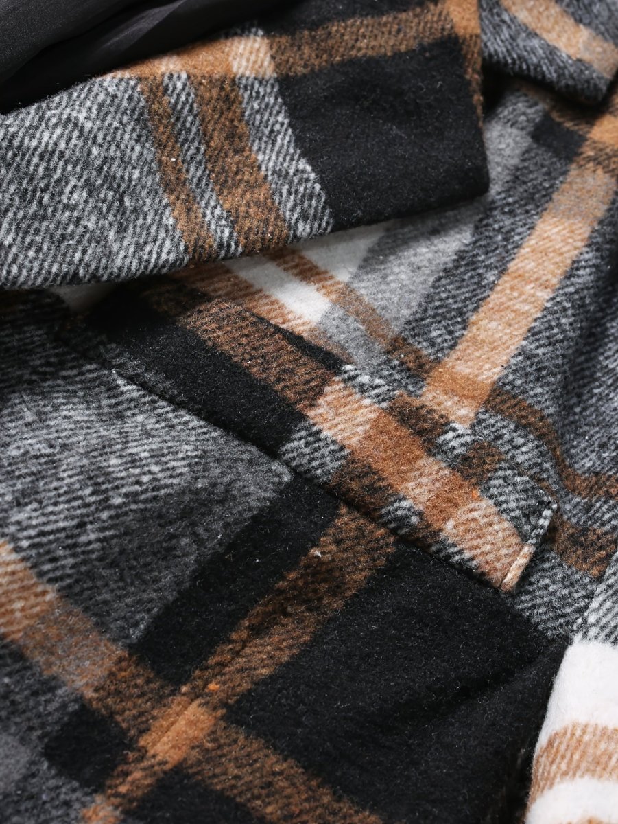 Men's plaid brushed blazer by SHOWLU FASHION, long sleeve polyester jacket ideal for casual fall and winter wear.