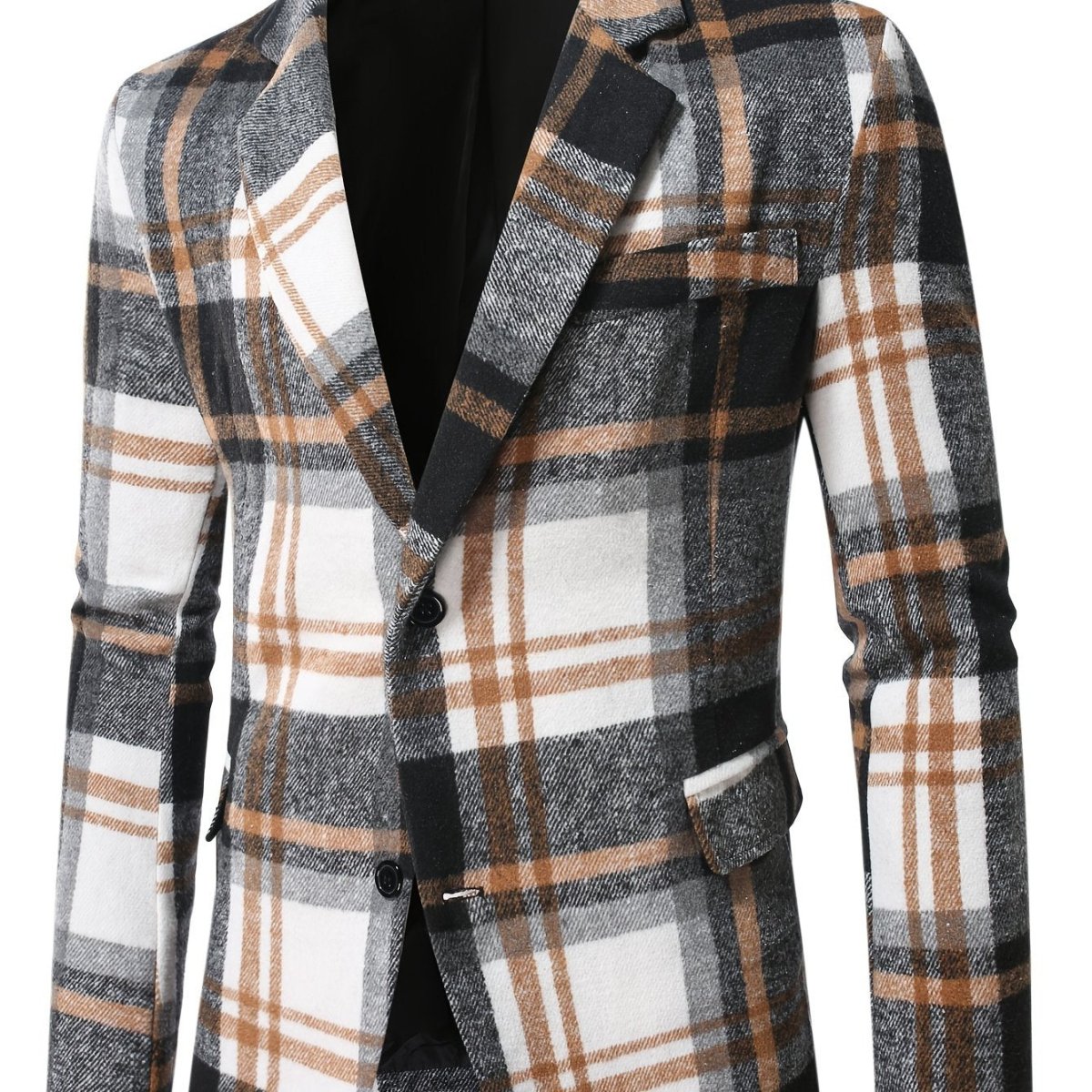 Men's plaid brushed blazer by SHOWLU FASHION, long sleeve polyester jacket perfect for fall and winter casual wear.