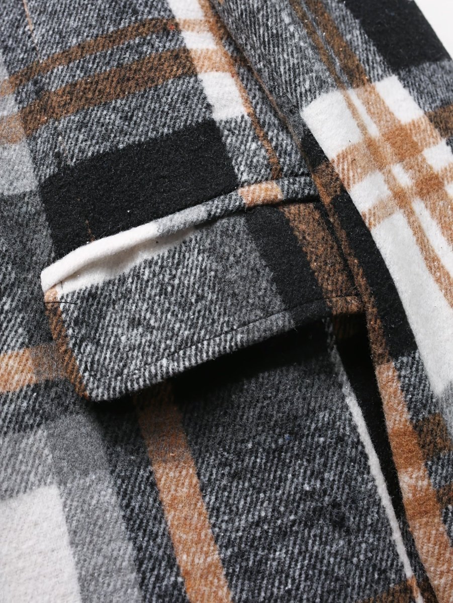 SHOWLU FASHION men's plaid brushed blazer with long sleeves, stylish polyester jacket ideal for fall and winter wear.