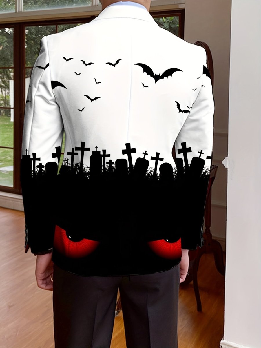 SHOWLU FASHION men's Halloween print suit jacket, long-sleeve, single-breasted, polyester, all-season, Halloween-themed pattern.