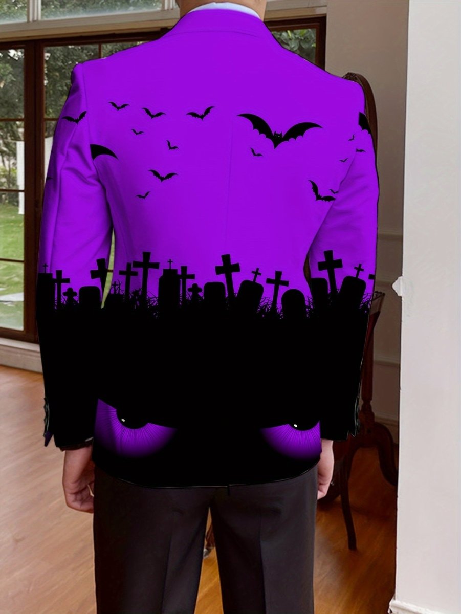 SHOWLU FASHION men's Halloween print suit jacket, long-sleeve, single-breasted with spooky theme, all-season polyester, mature style