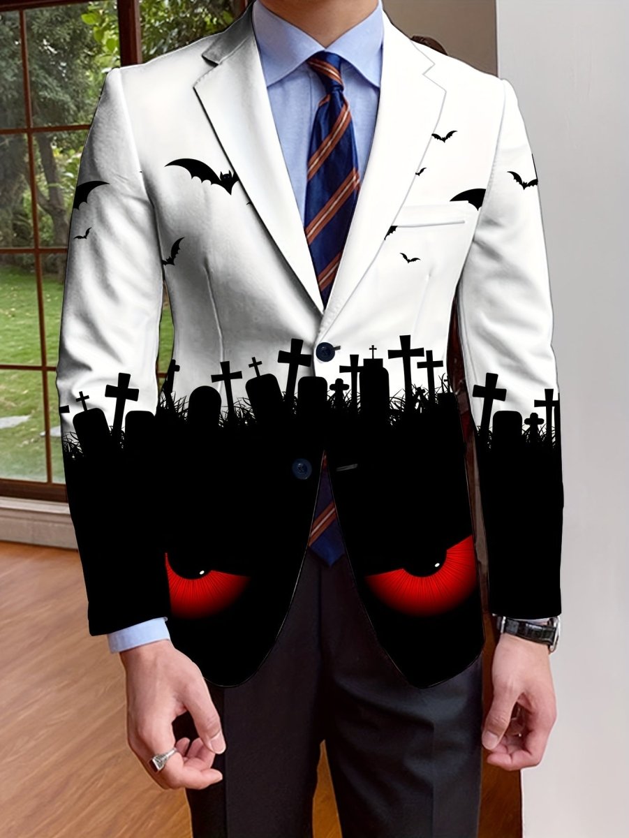 SHOWLU FASHION men's Halloween print suit jacket, long-sleeve, single-breasted, polyester, all-season, spooky theme, mature style