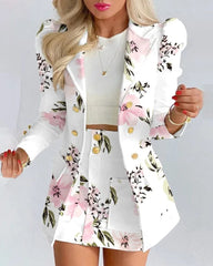 Long Sleeve Suit Jacket Dress Set Spring Fashion Elegant Solid Turn Down Collar Coat Buns Two Piece Sets For Women Outfit 2023 - SHOWLU FASHION STORE