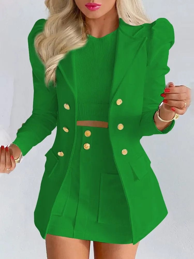 Long Sleeve Suit Jacket Dress Set Spring Fashion Elegant Solid Turn Down Collar Coat Buns Two Piece Sets For Women Outfit 2023 - SHOWLU FASHION STORE