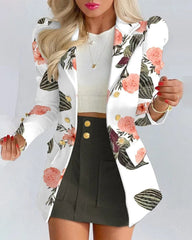 Long Sleeve Suit Jacket Dress Set Spring Fashion Elegant Solid Turn Down Collar Coat Buns Two Piece Sets For Women Outfit 2023 - SHOWLU FASHION STORE