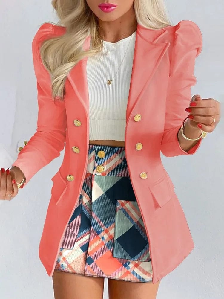 Long Sleeve Suit Jacket Dress Set Spring Fashion Elegant Solid Turn Down Collar Coat Buns Two Piece Sets For Women Outfit 2023 - SHOWLU FASHION STORE