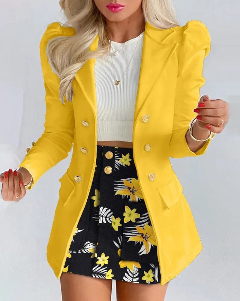 Long Sleeve Suit Jacket Dress Set Spring Fashion Elegant Solid Turn Down Collar Coat Buns Two Piece Sets For Women Outfit 2023 - SHOWLU FASHION STORE