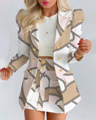 Long Sleeve Suit Jacket Dress Set Spring Fashion Elegant Solid Turn Down Collar Coat Buns Two Piece Sets For Women Outfit 2023 - SHOWLU FASHION STORE