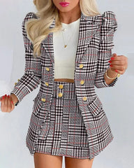 Long Sleeve Suit Jacket Dress Set Spring Fashion Elegant Solid Turn Down Collar Coat Buns Two Piece Sets For Women Outfit 2023 - SHOWLU FASHION STORE