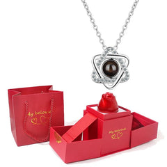 Love Heart Projection Necklace 100 Languages I Love You Pendant With Rose Gift Box For Girlfriend 2023 Fashion Luxury Jewelry - SHOWLU FASHION STORE