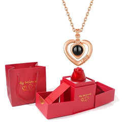 Love Heart Projection Necklace 100 Languages I Love You Pendant With Rose Gift Box For Girlfriend 2023 Fashion Luxury Jewelry - SHOWLU FASHION STORE