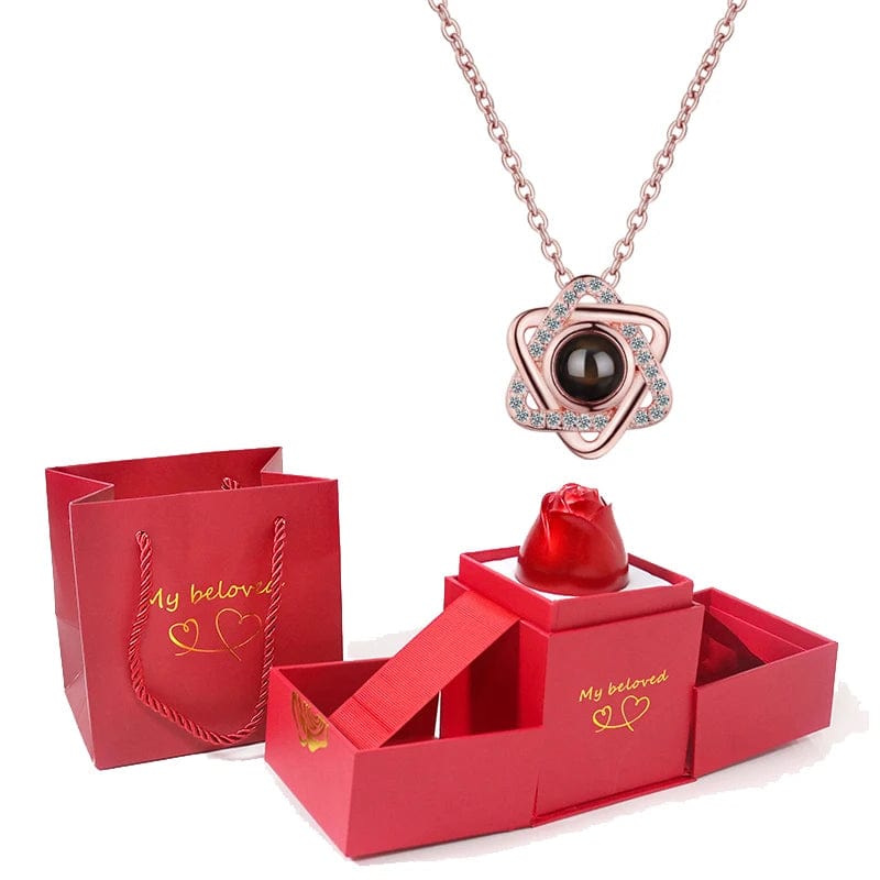 Love Heart Projection Necklace 100 Languages I Love You Pendant With Rose Gift Box For Girlfriend 2023 Fashion Luxury Jewelry - SHOWLU FASHION STORE