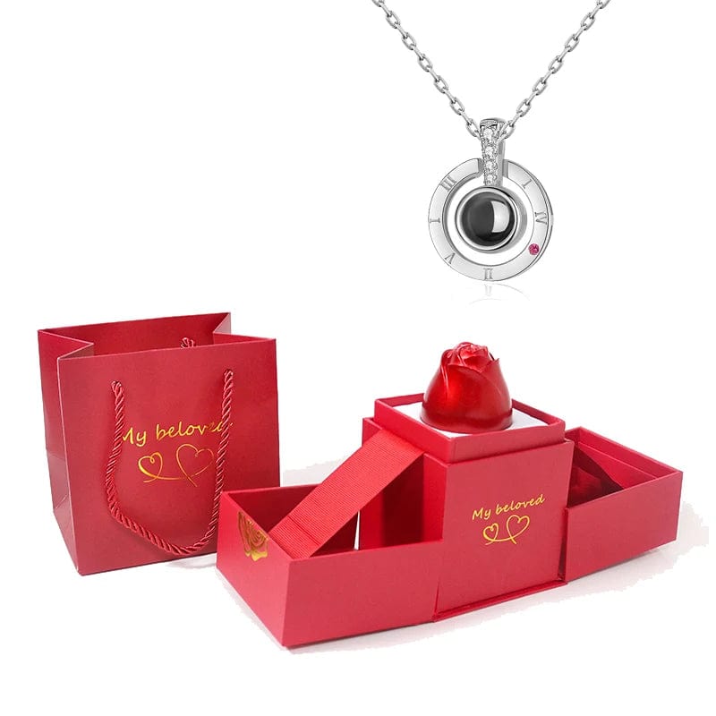 Love Heart Projection Necklace 100 Languages I Love You Pendant With Rose Gift Box For Girlfriend 2023 Fashion Luxury Jewelry - SHOWLU FASHION STORE