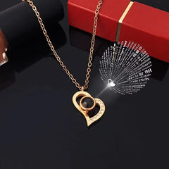 Love Heart Projection Necklace 100 Languages I Love You Pendant With Rose Gift Box For Girlfriend 2023 Fashion Luxury Jewelry - SHOWLU FASHION STORE