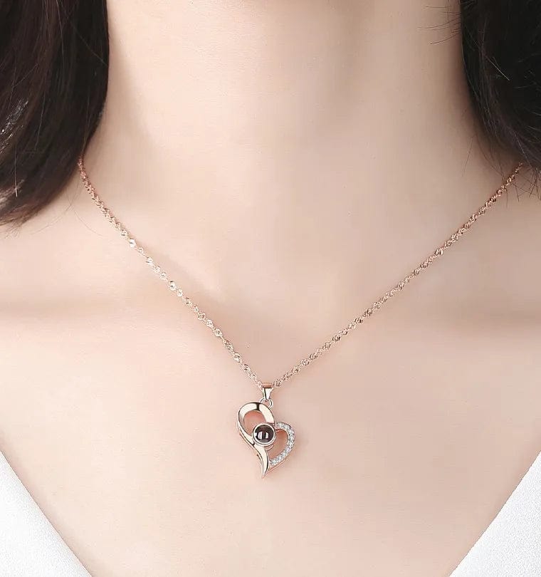 Love Heart Projection Necklace 100 Languages I Love You Pendant With Rose Gift Box For Girlfriend 2023 Fashion Luxury Jewelry - SHOWLU FASHION STORE