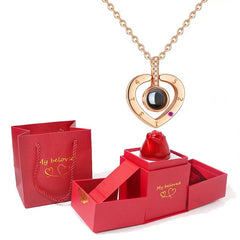 Love Heart Projection Necklace 100 Languages I Love You Pendant With Rose Gift Box For Girlfriend 2023 Fashion Luxury Jewelry - SHOWLU FASHION STORE