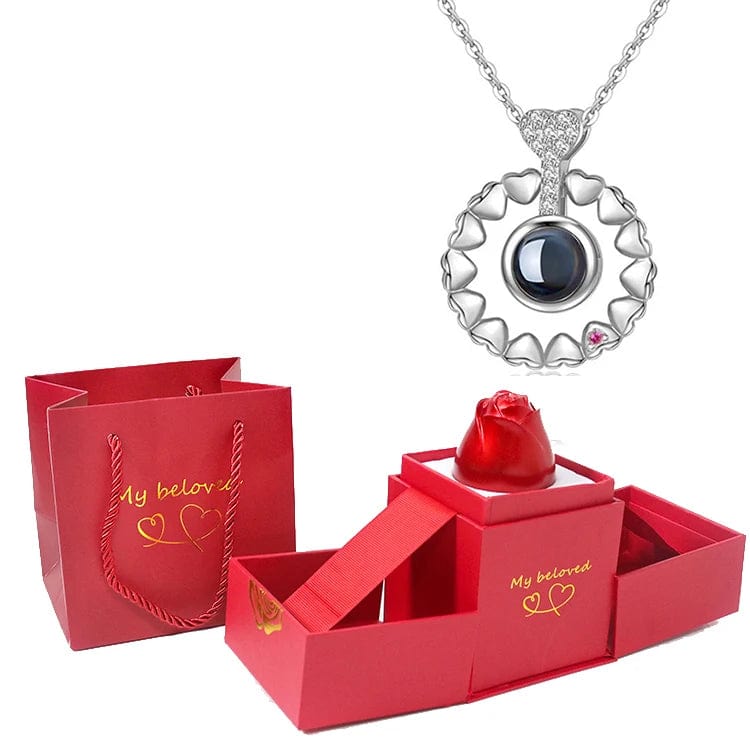 Love Heart Projection Necklace 100 Languages I Love You Pendant With Rose Gift Box For Girlfriend 2023 Fashion Luxury Jewelry - SHOWLU FASHION STORE