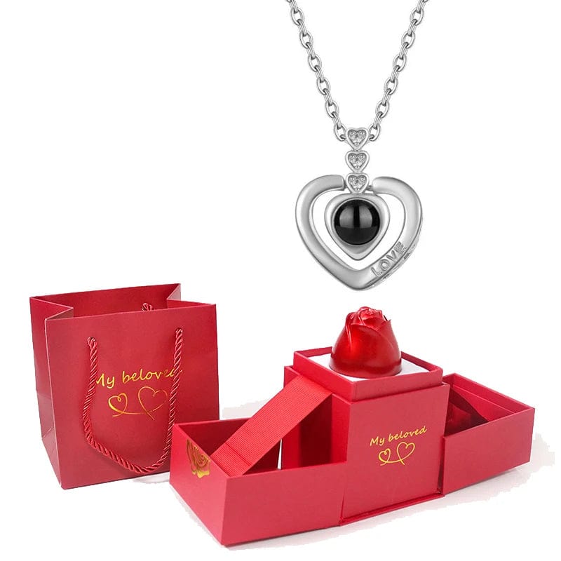 Love Heart Projection Necklace 100 Languages I Love You Pendant With Rose Gift Box For Girlfriend 2023 Fashion Luxury Jewelry - SHOWLU FASHION STORE