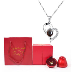 Love Heart Projection Necklace 100 Languages I Love You Pendant With Rose Gift Box For Girlfriend 2023 Fashion Luxury Jewelry - SHOWLU FASHION STORE