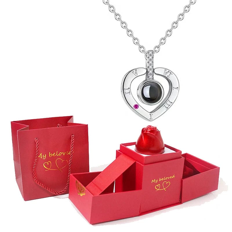 Love Heart Projection Necklace 100 Languages I Love You Pendant With Rose Gift Box For Girlfriend 2023 Fashion Luxury Jewelry - SHOWLU FASHION STORE