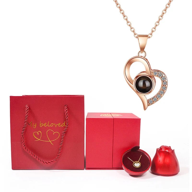 Love Heart Projection Necklace 100 Languages I Love You Pendant With Rose Gift Box For Girlfriend 2023 Fashion Luxury Jewelry - SHOWLU FASHION STORE