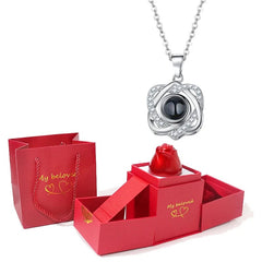 Love Heart Projection Necklace 100 Languages I Love You Pendant With Rose Gift Box For Girlfriend 2023 Fashion Luxury Jewelry - SHOWLU FASHION STORE