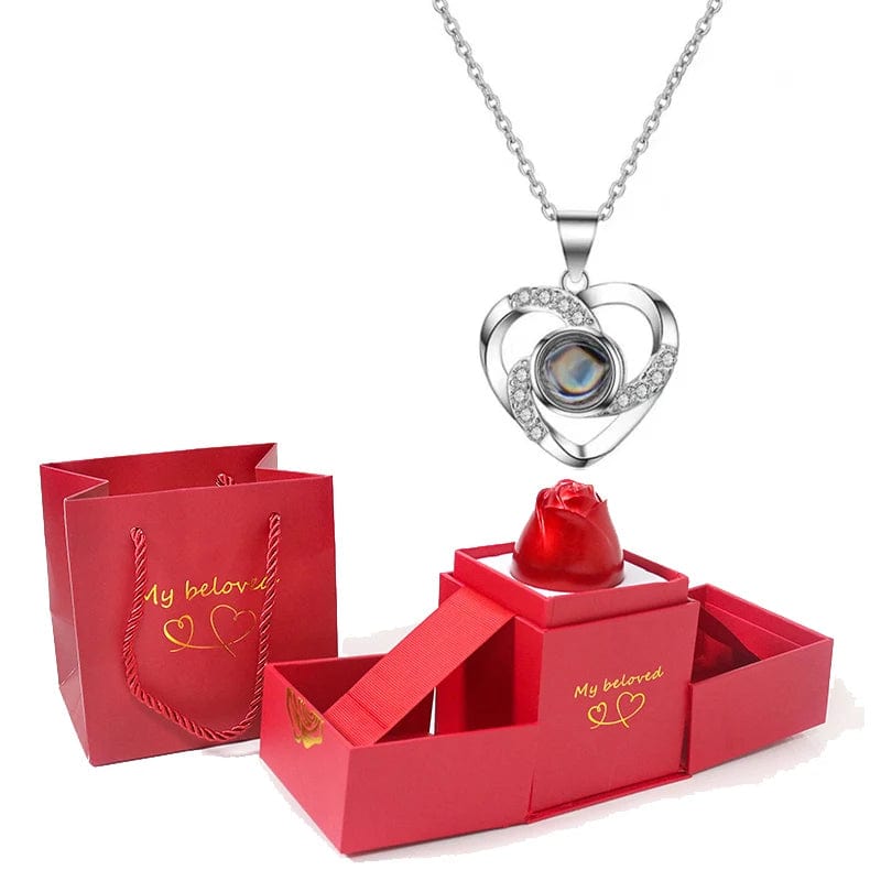 Love Heart Projection Necklace 100 Languages I Love You Pendant With Rose Gift Box For Girlfriend 2023 Fashion Luxury Jewelry - SHOWLU FASHION STORE