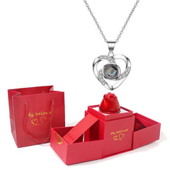 Love Heart Projection Necklace 100 Languages I Love You Pendant With Rose Gift Box For Girlfriend 2023 Fashion Luxury Jewelry - SHOWLU FASHION STORE