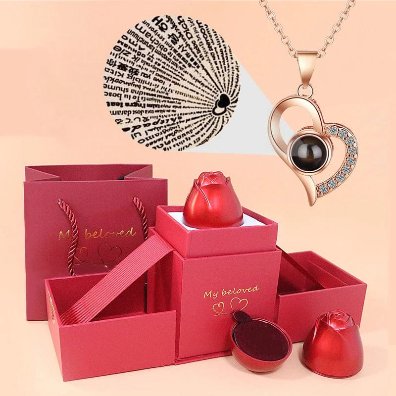 Love Heart Projection Necklace 100 Languages I Love You Pendant With Rose Gift Box For Girlfriend 2023 Fashion Luxury Jewelry - SHOWLU FASHION STORE