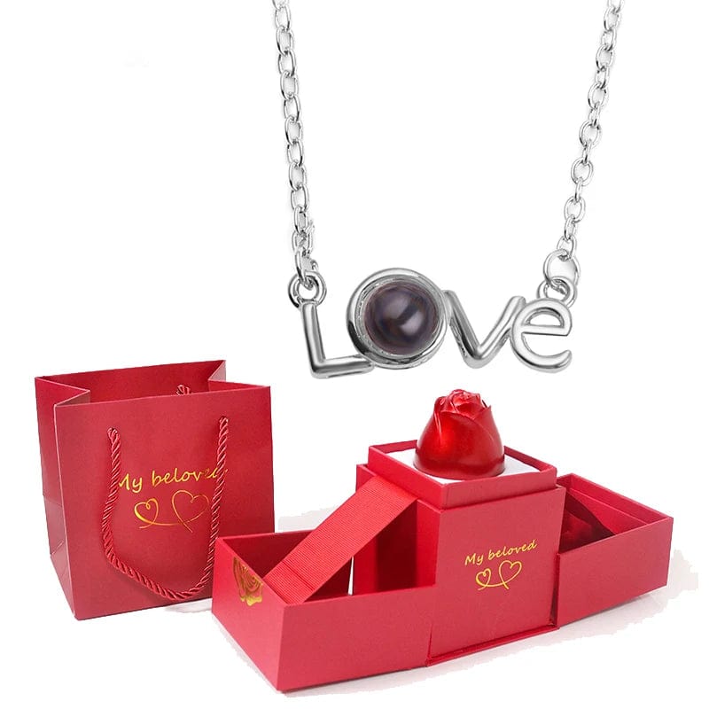 Love Heart Projection Necklace 100 Languages I Love You Pendant With Rose Gift Box For Girlfriend 2023 Fashion Luxury Jewelry - SHOWLU FASHION STORE