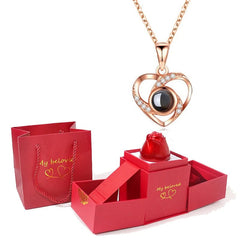 Love Heart Projection Necklace 100 Languages I Love You Pendant With Rose Gift Box For Girlfriend 2023 Fashion Luxury Jewelry - SHOWLU FASHION STORE