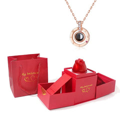 Love Heart Projection Necklace 100 Languages I Love You Pendant With Rose Gift Box For Girlfriend 2023 Fashion Luxury Jewelry - SHOWLU FASHION STORE