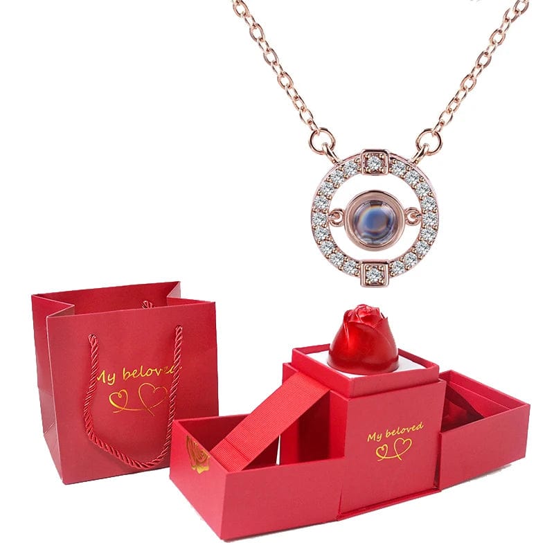 Love Heart Projection Necklace 100 Languages I Love You Pendant With Rose Gift Box For Girlfriend 2023 Fashion Luxury Jewelry - SHOWLU FASHION STORE