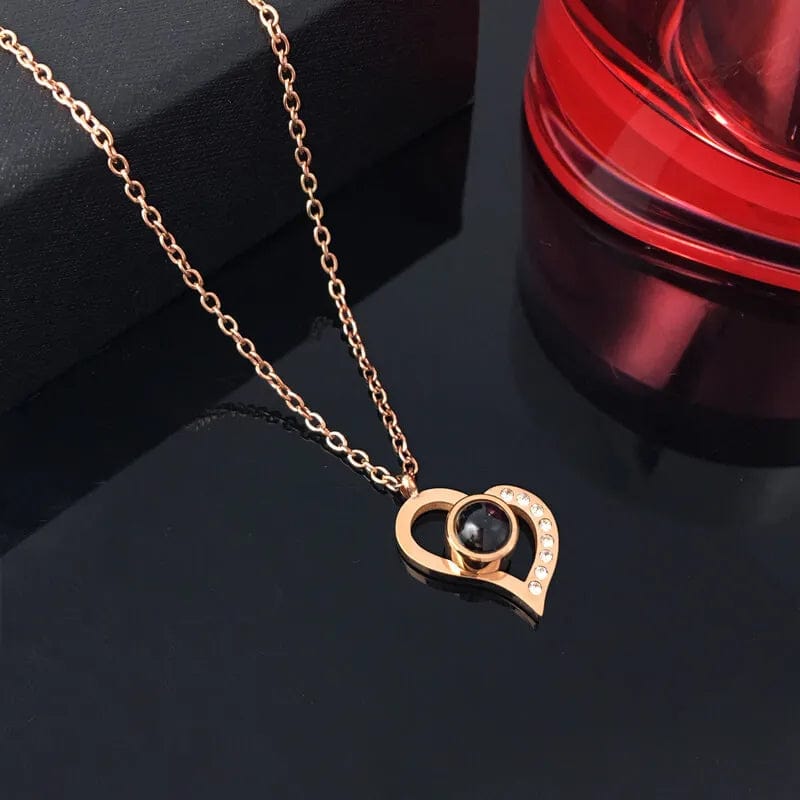 Love Heart Projection Necklace 100 Languages I Love You Pendant With Rose Gift Box For Girlfriend 2023 Fashion Luxury Jewelry - SHOWLU FASHION STORE