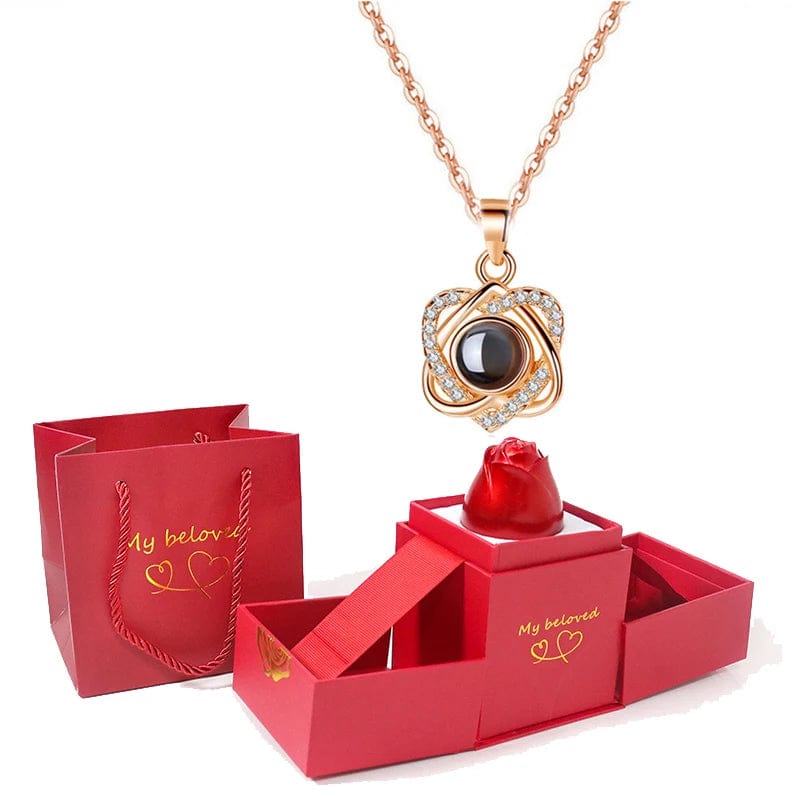 Love Heart Projection Necklace 100 Languages I Love You Pendant With Rose Gift Box For Girlfriend 2023 Fashion Luxury Jewelry - SHOWLU FASHION STORE