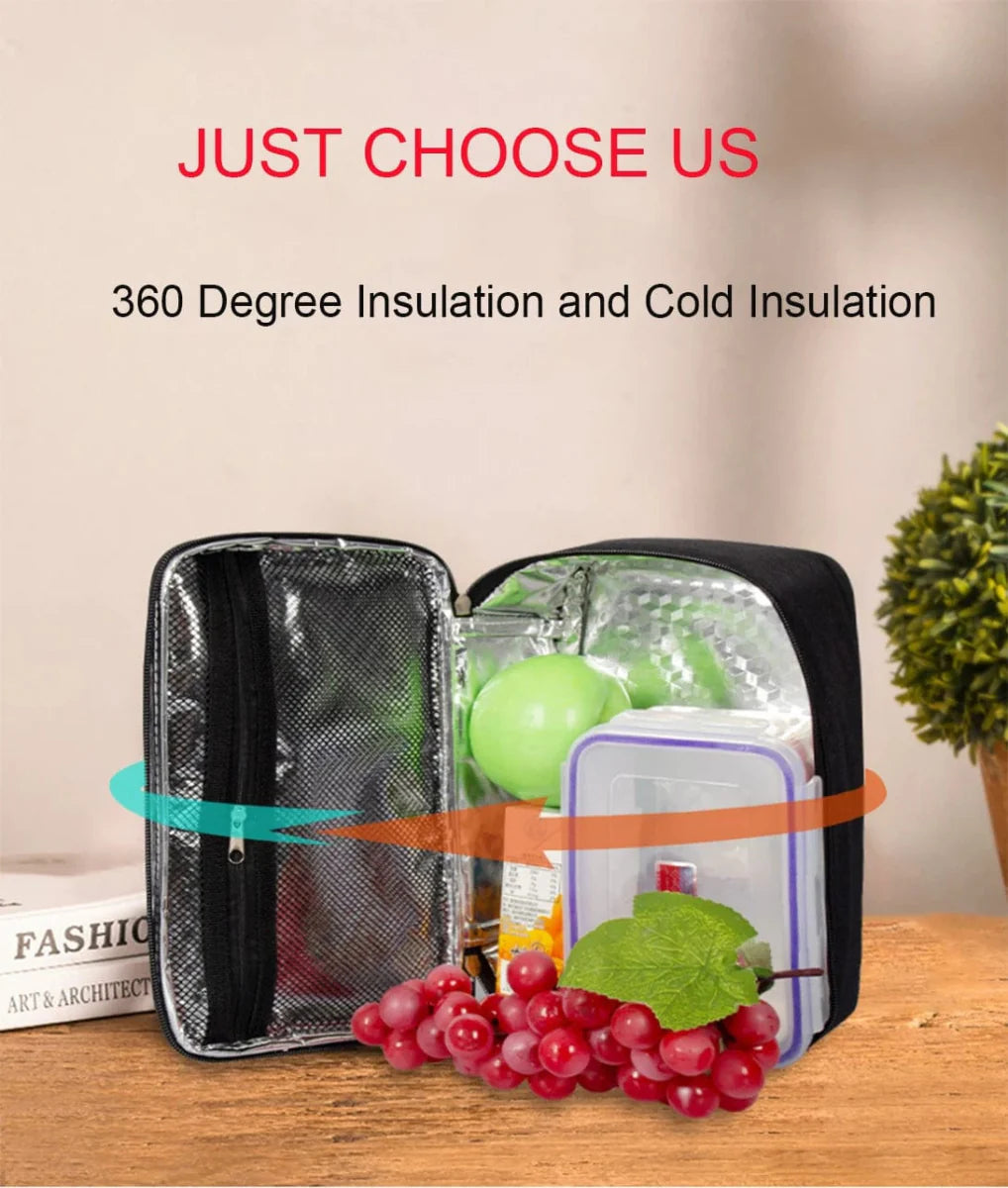 Showlu insulated lunch bag in black with Oxford cloth, small thermal cooler box for work, picnic, or snack storage.