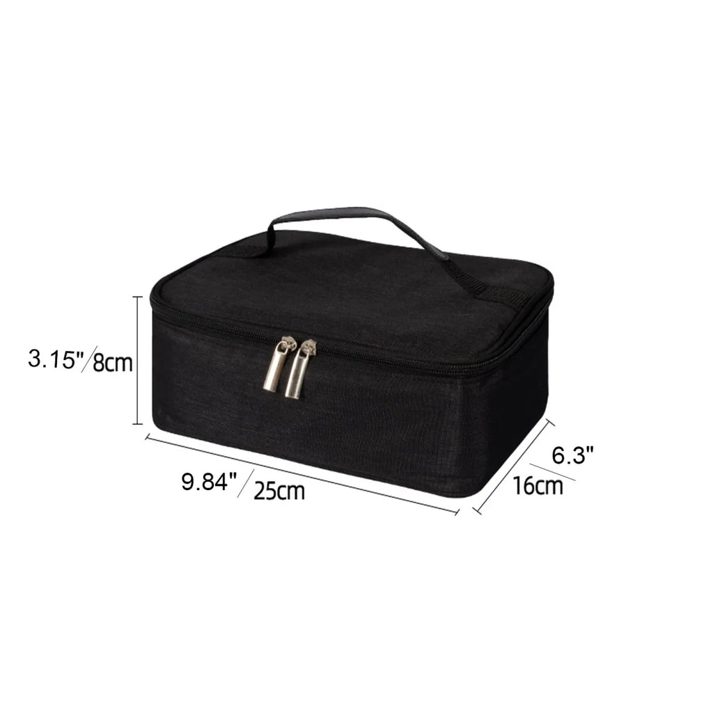 Showlu insulated small lunch bag in black with Oxford cloth exterior, portable thermal cooler box for work, picnics, and snacks