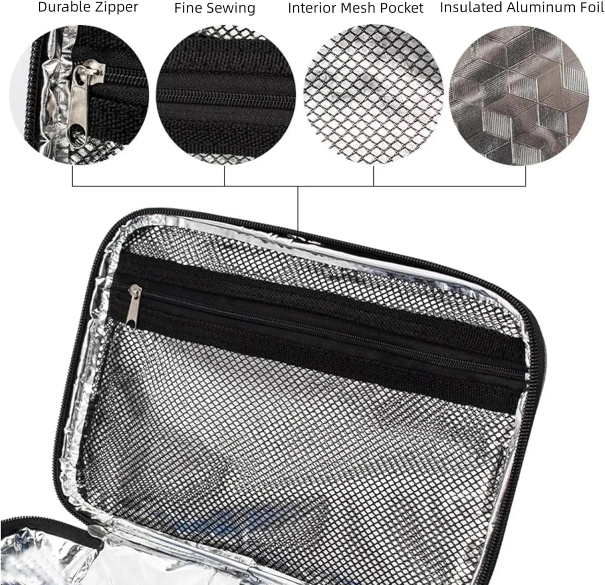 Small black Showlu insulated lunch bag with Oxford cloth exterior, portable thermal cooler box for work, picnics, and snacks.